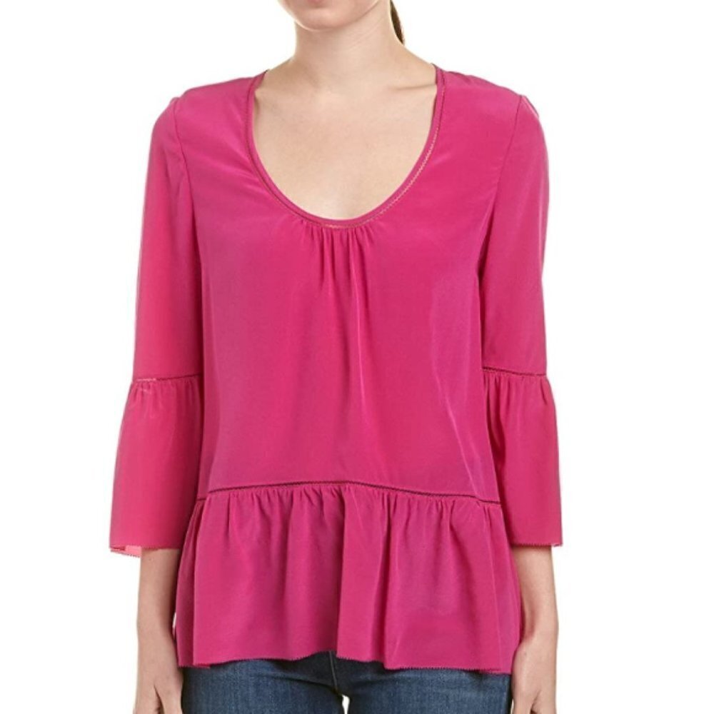 Trina Turk Lilias Bell-Sleeve Silk Top, Velvet Petal Pink